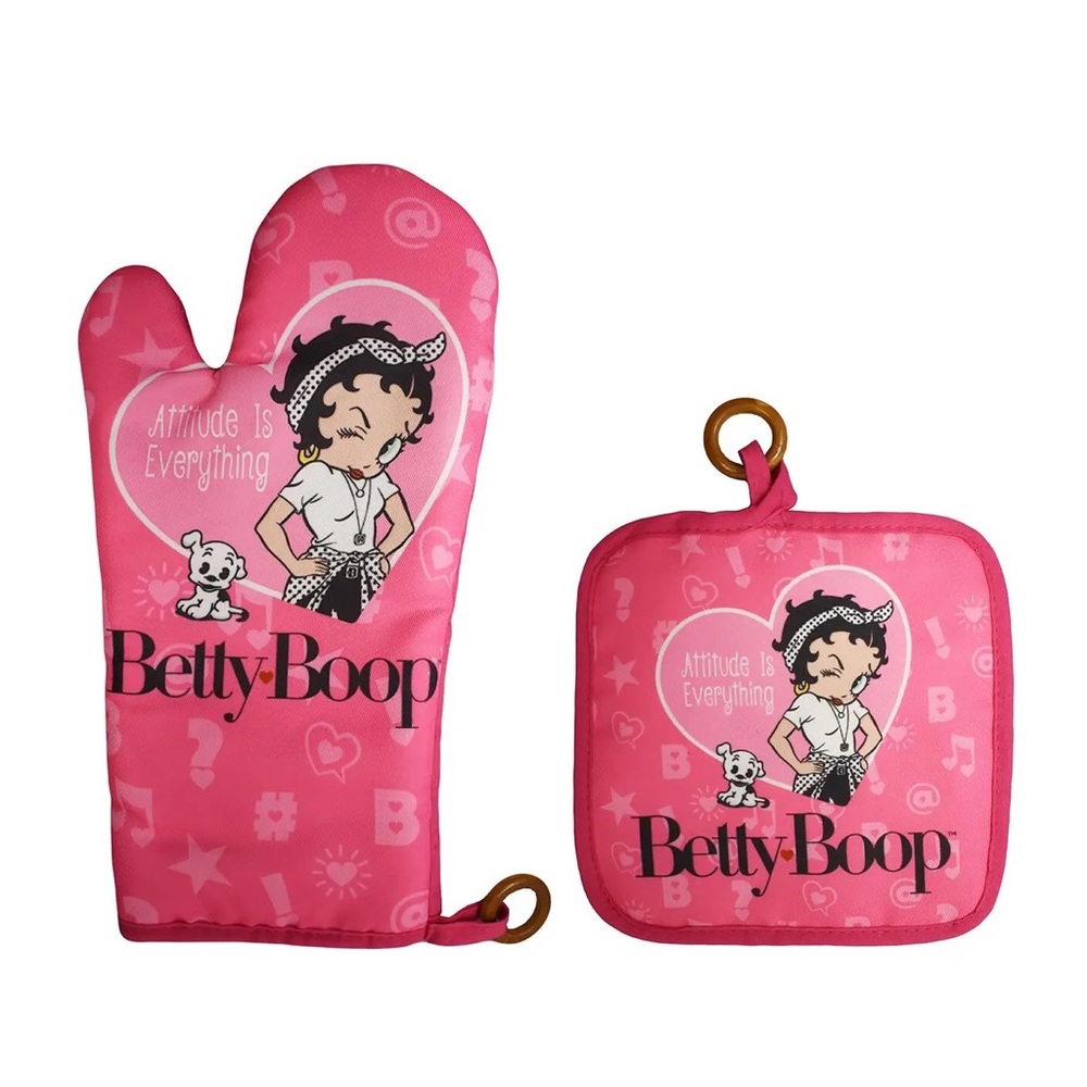 Betty Boop oven mitt & potholder set pink black